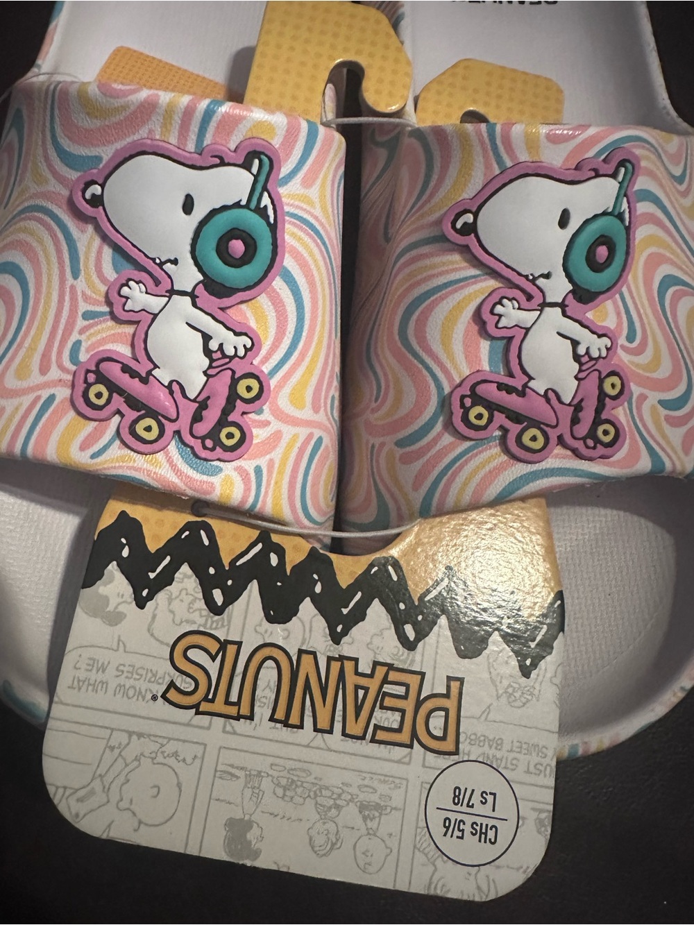 Peanuts Women’s' Snoopy Pink Swirl Slide Sandals - Picture 3 of 6